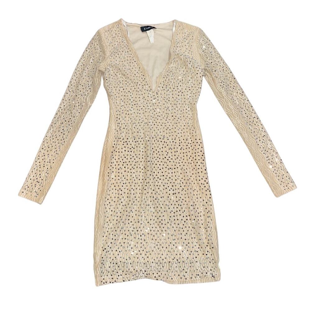 B. Darlin Nude Sequin Rhinestone Bodycon V-Neck Dress Size 3/4 New Years Party